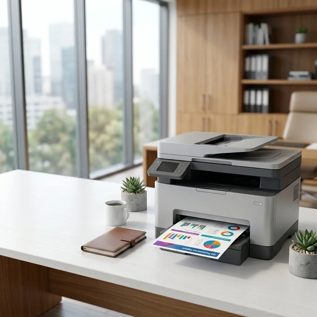 A clean printer workspace ready for self-help guidance