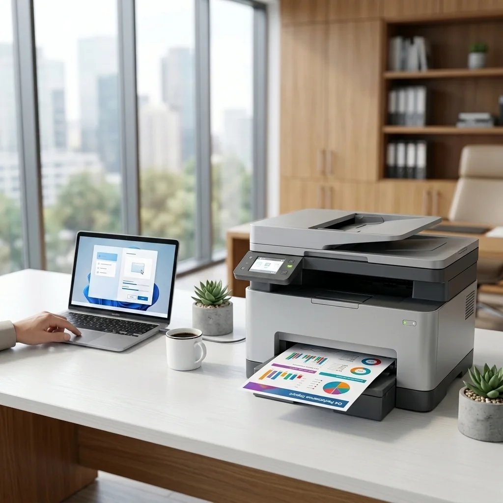 Windows printer setup on a laptop
