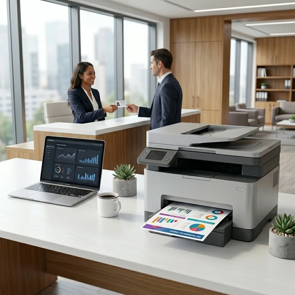 Premium office reception with printer workstation